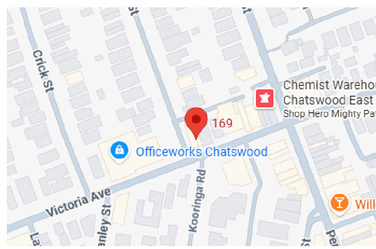 Map showing the Chatswood store location