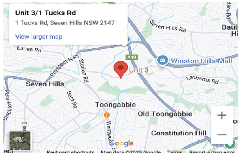 Map showing the Seven Hills store location