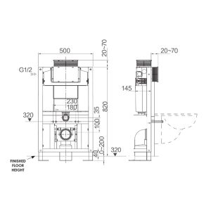Argent Low Level In Wall Cistern and Frame - Mechanical IN46305_SPEC