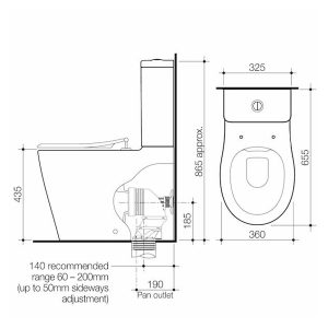 Caroma Care 660 Ambulant Cleanflush Easy Height (Back entry) Suite with Single Flap Seat Anthracite Grey - with GermGard® 846911AG_SPEC