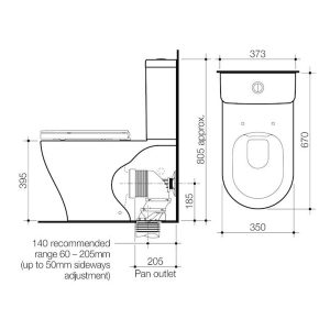 Caroma Luna Plus CleanFlush® Wall Faced Close Coupled Toilet Suite (Back Entry) 844840W_SPEC
