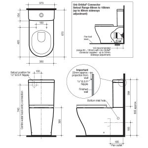 Caroma Luna Plus Wall Faced Close Coupled Toilet Suite (Back Entry) 829722W_SPEC
