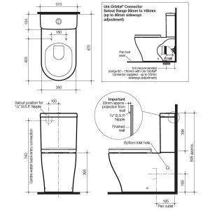 Caroma Luna Plus Wall Faced Close Coupled Toilet Suite (Bottom Inlet) 829712W_SPEC