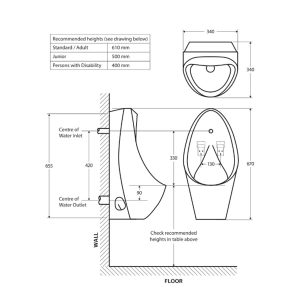 Fienza Isabella Single Stall Urinal Kit, Gloss White with Zip® FlushMaster® K3040Z_SPEC