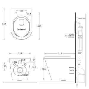 JohnsonSuisse Venezia Wall Hung Rimless Toilet Pan With Seat JTTV711.315_SPEC