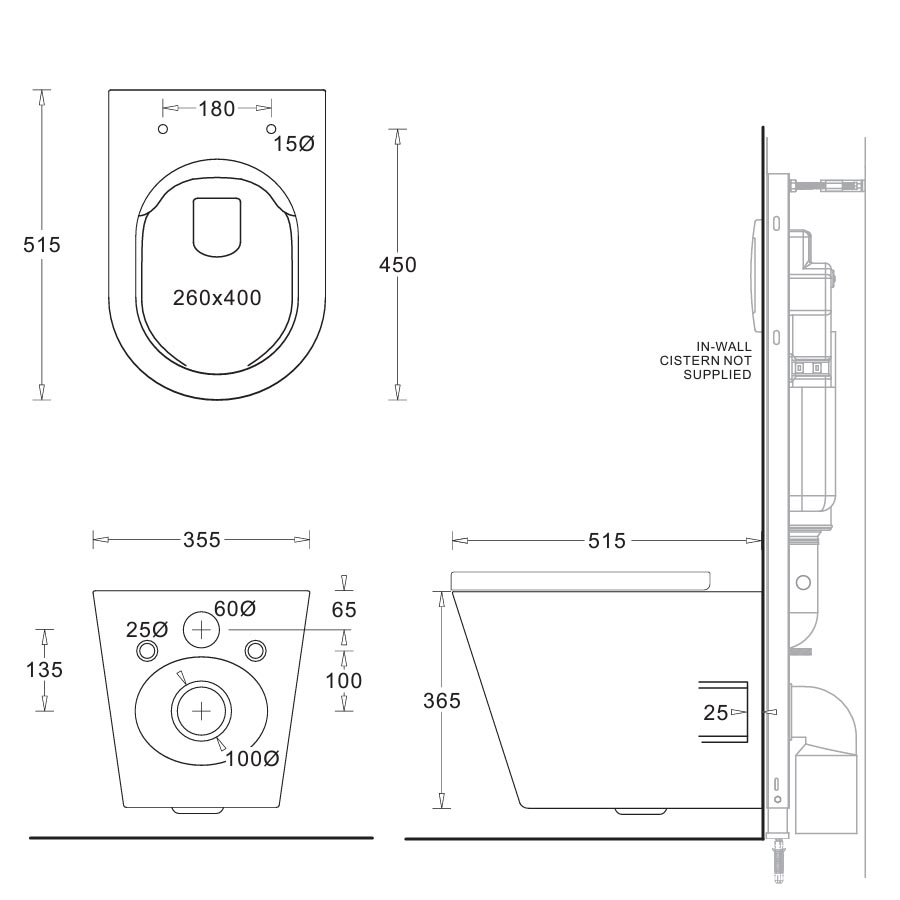 JohnsonSuisse Venezia Wall Hung Rimless Toilet Pan With Seat JTTV711.315_SPEC