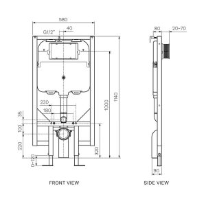 Parisi Front Flush Concealed Cistern With Metal Frame (Mechanical) PA120_SPEC