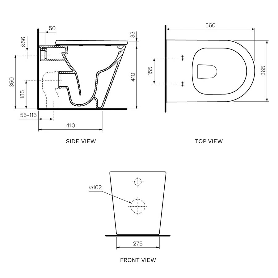 Parisi Linfa Wall Faced Pan Rimless (including Soft Close Seat), Universal S & P Trap PN770_IMG2