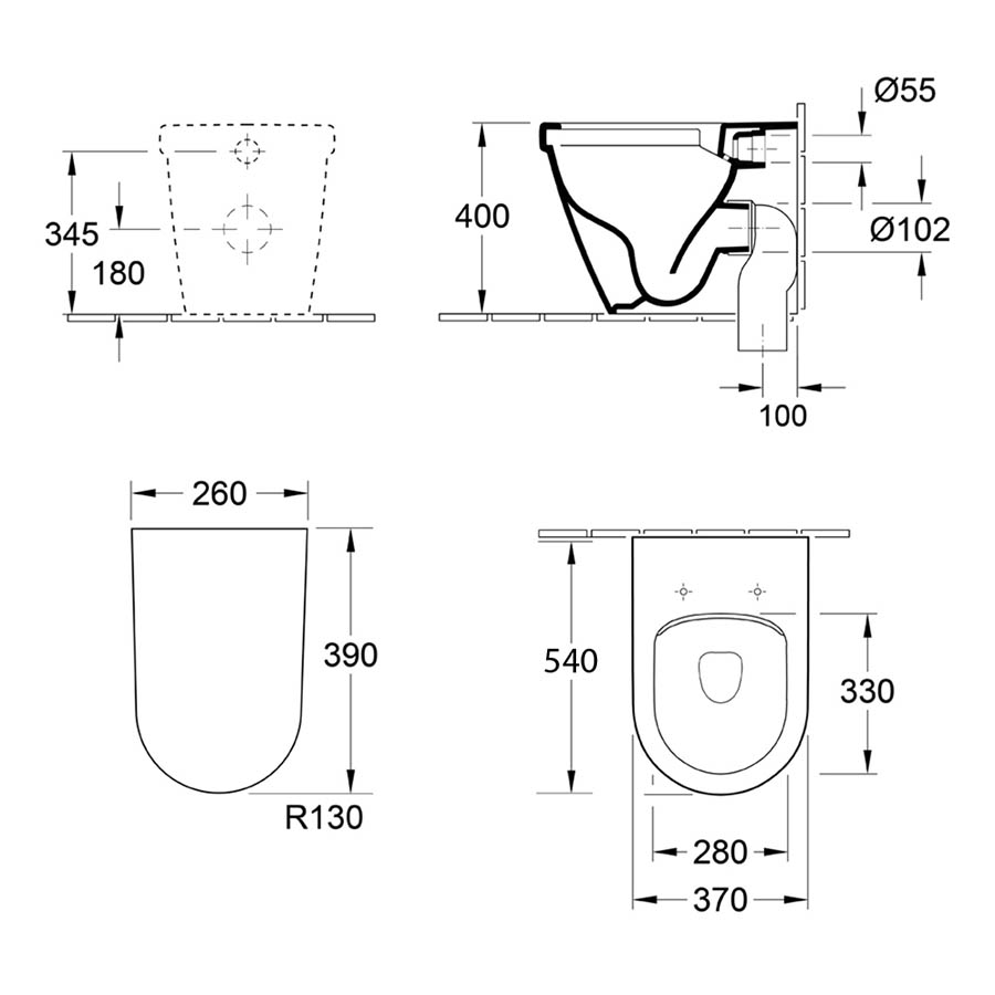 Villeroy & Boch Architectura 2.0 DirectFlush Wall Faced Toilet, Pan & Seat Only, Universal S & P Trap 5690R101S4DB_IMG2
