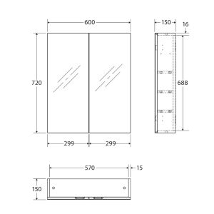 Fienza Pencil Edge 600 Mirror Cabinet PSH600_SPEC