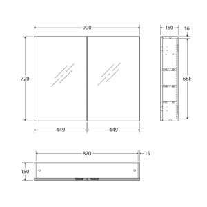 Fienza Pencil Edge 900 Mirror Cabinet PSH900_SPEC