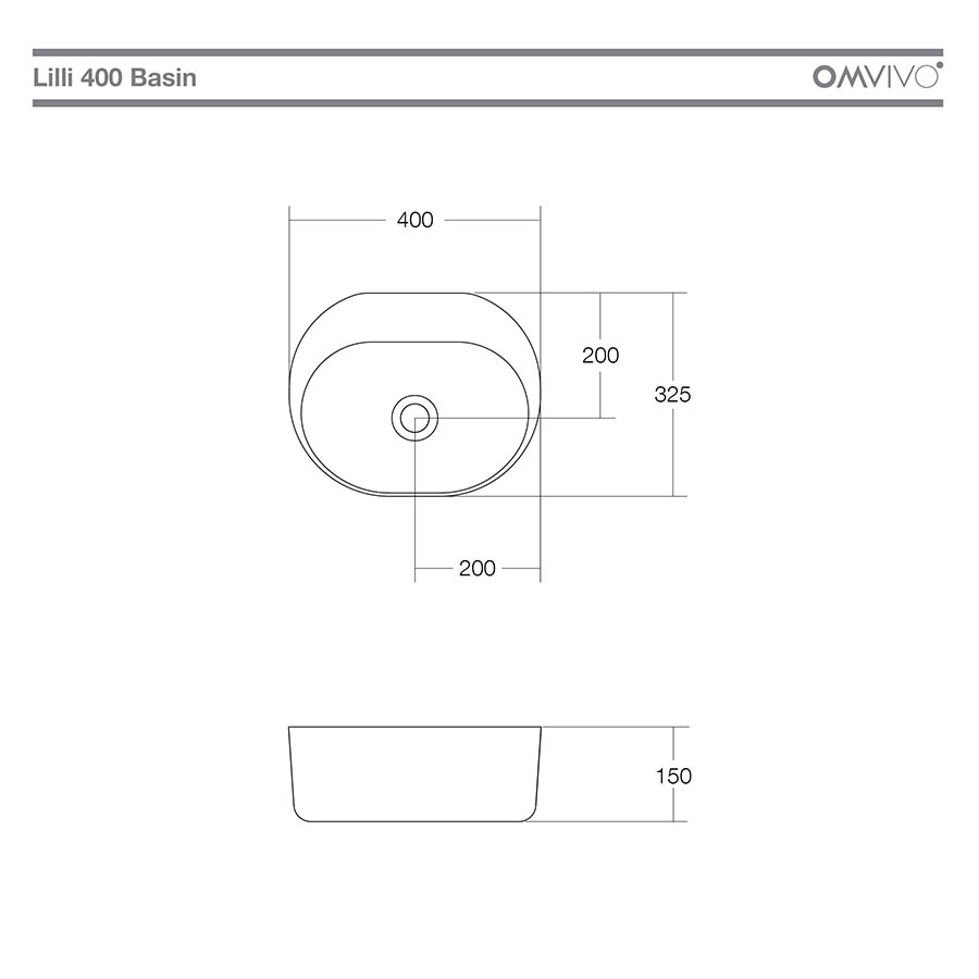 Omvivo Lili 400 Wall Basin Option with or without 1TH Matt White_SPEC