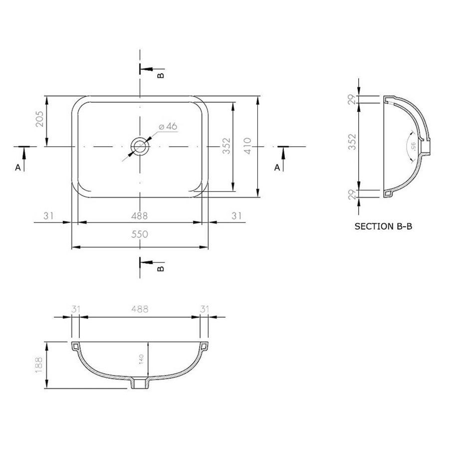 Turner Hastings Fino Large 55 x 41 Under Counter Fireclay Basin Gloss White FI5500UCB_IMG3