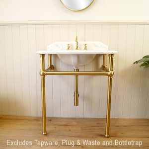 Turner Hastings Mayer Basin Stand With 75 x 55 Real Carrara Marble Top 3 Taphole Brushed Brass MA752WS-BB-3TH_IMG2