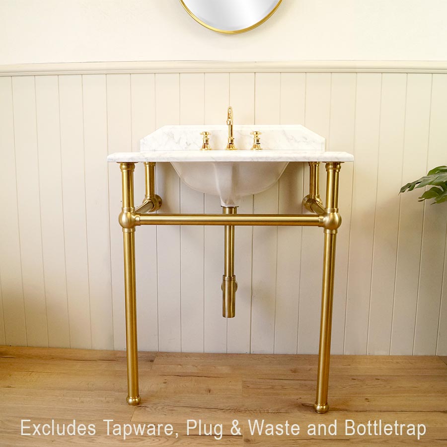 Turner Hastings Mayer Basin Stand With 75 x 55 Real Carrara Marble Top 3 Taphole Brushed Brass MA752WS-BB-3TH_IMG2