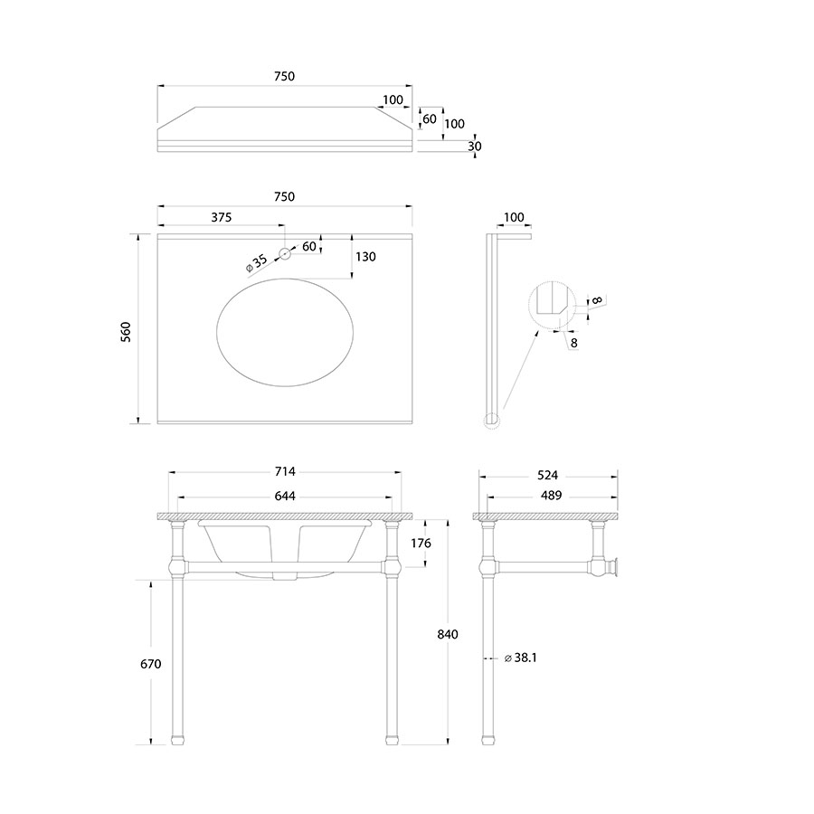 Turner Hastings Mayer Basin Stand With 75 x 55 Real Carrara Marble Top 3 Taphole_SPEC