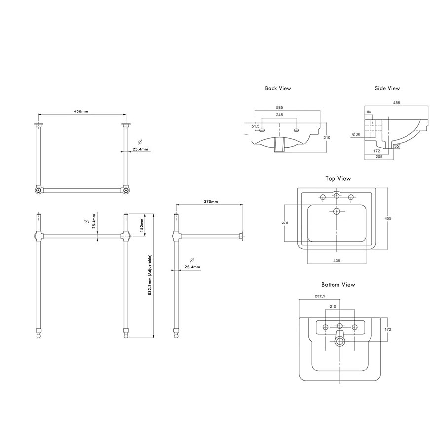 Turner Hastings Stafford 58 x 45 Nuovo Basin Stand 3 Taphole Chrome_IMG2 SPEC