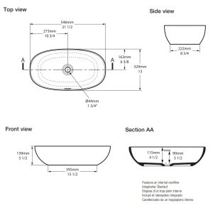Victoria + Albert Barcelona 55 Above Counter Basin with Internal Overflow Gloss White VB-BAR-55-IO_IMG3