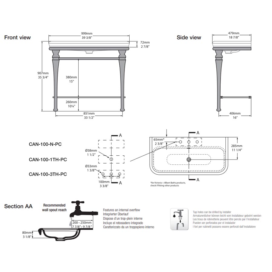Victoria + Albert Candella 100 Washstand No Taphole or 1TH or 3TH Available_IMG2