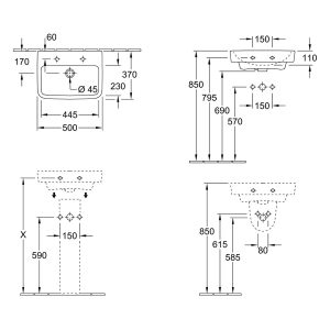 Villeroy & Boch O.novo 2.0 500 Wall Basin, without Overflow 43445301CB_IMG2 SPEC