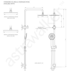 Astrawalker Icon Exposed Shower with 200mm Rose & Multi-Function Hand Shower & Integrated Diverter_IMG2
