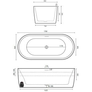 Decina Elisi 1700 Freestanding Spa Bath 12-Jets with Integrated Overflow 1700mm EI1700FSCNWIO_IMG2