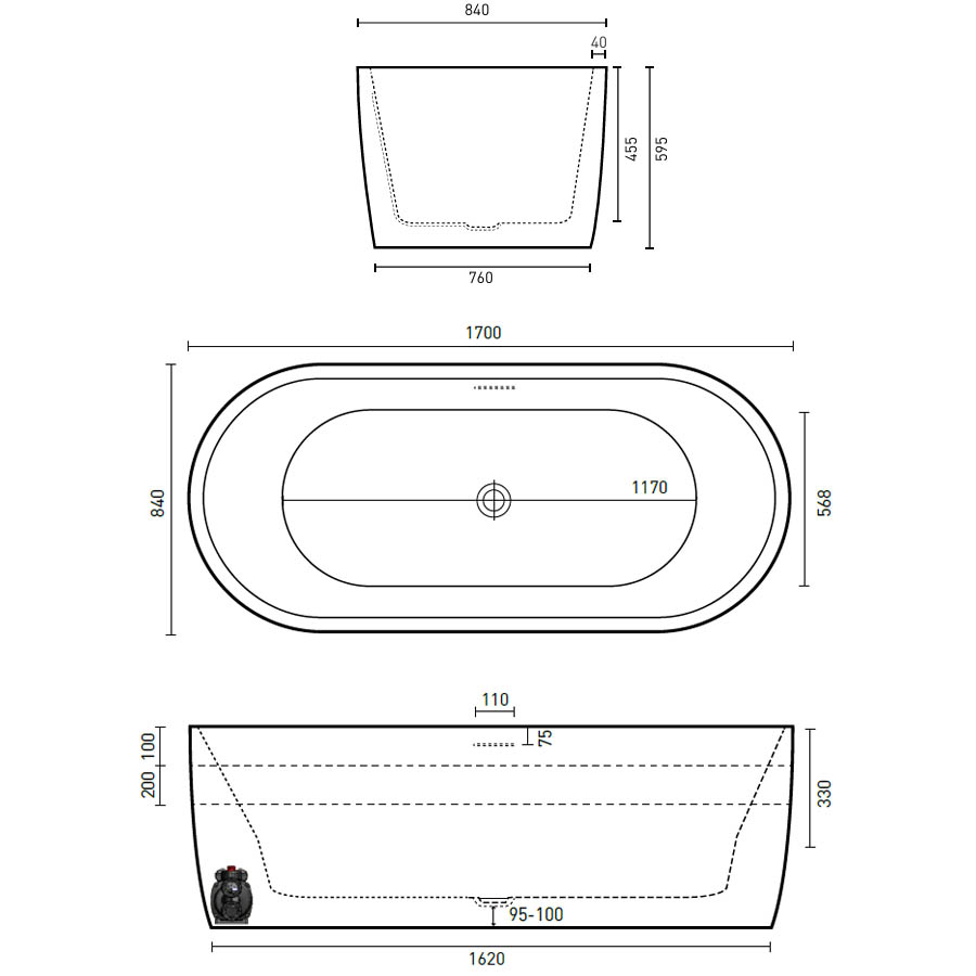 Decina Elisi 1700 Freestanding Spa Bath 12-Jets with Integrated Overflow 1700mm EI1700FSCNWIO_IMG2