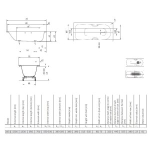Kaldewei Eurowa Built-In Bath No Overflow 1500x700mm 01-310-1_specification